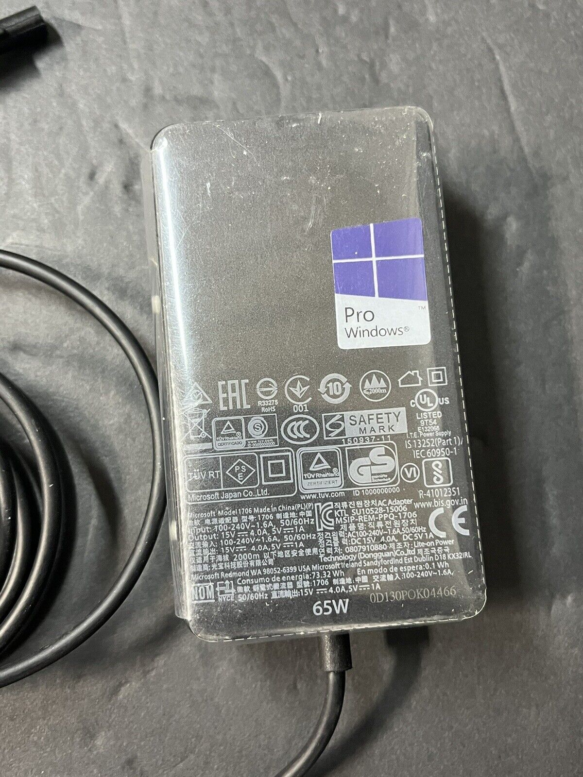 Microsoft surface 65w power Adapter Charger 1706 Surface Book Pro (PART)..