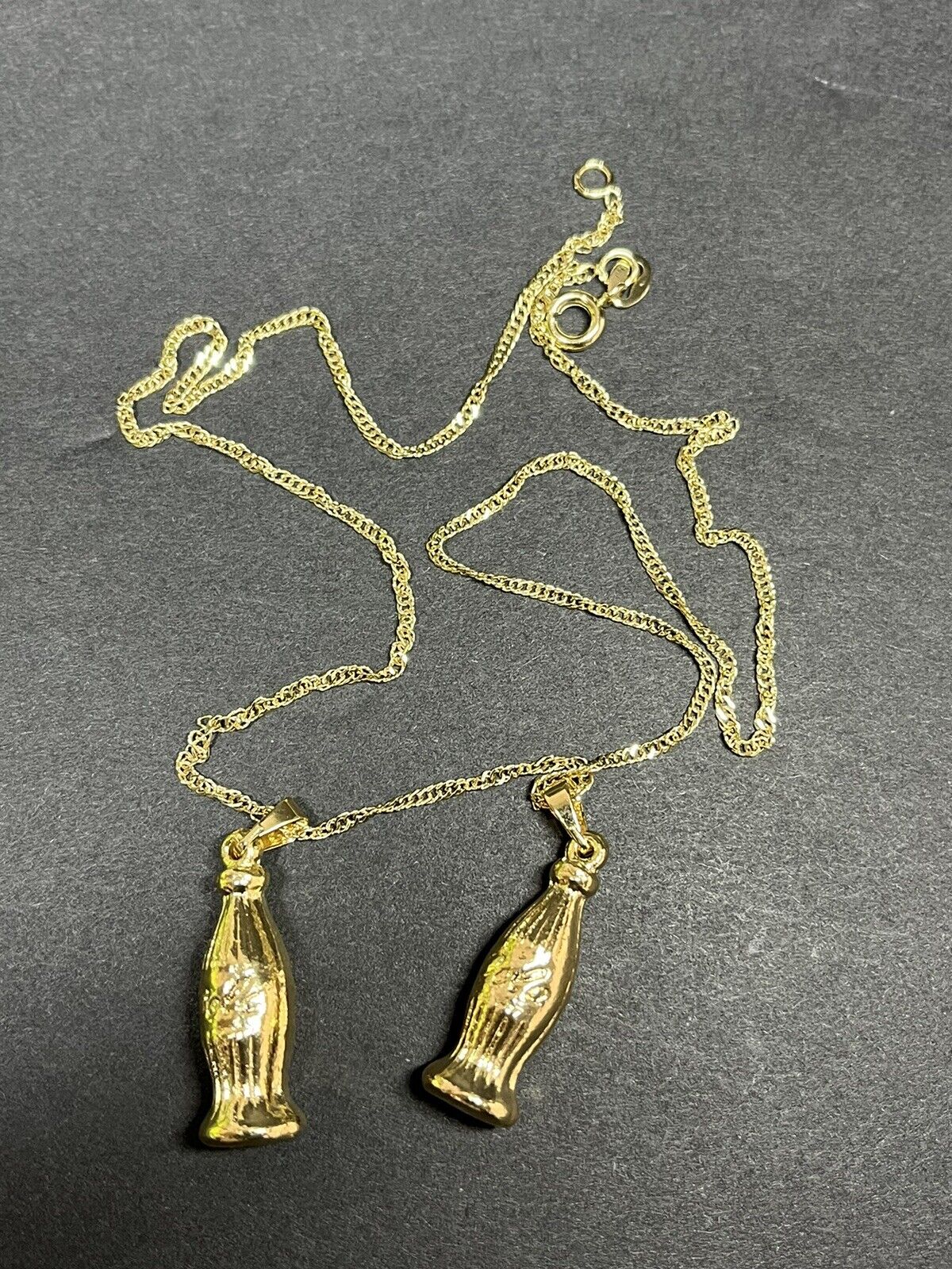 18k Gold Filled Cola Coke W/2 Bottle Pendant,Chain..