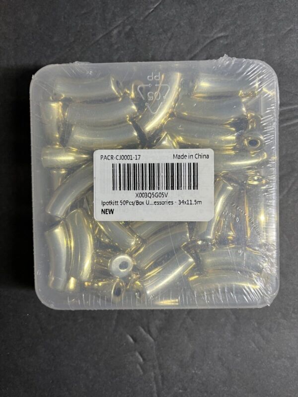 UV Plating Acrylic Beads Curved Tube Gold 34x11.5 Hole 3.5mm 50pcs/box