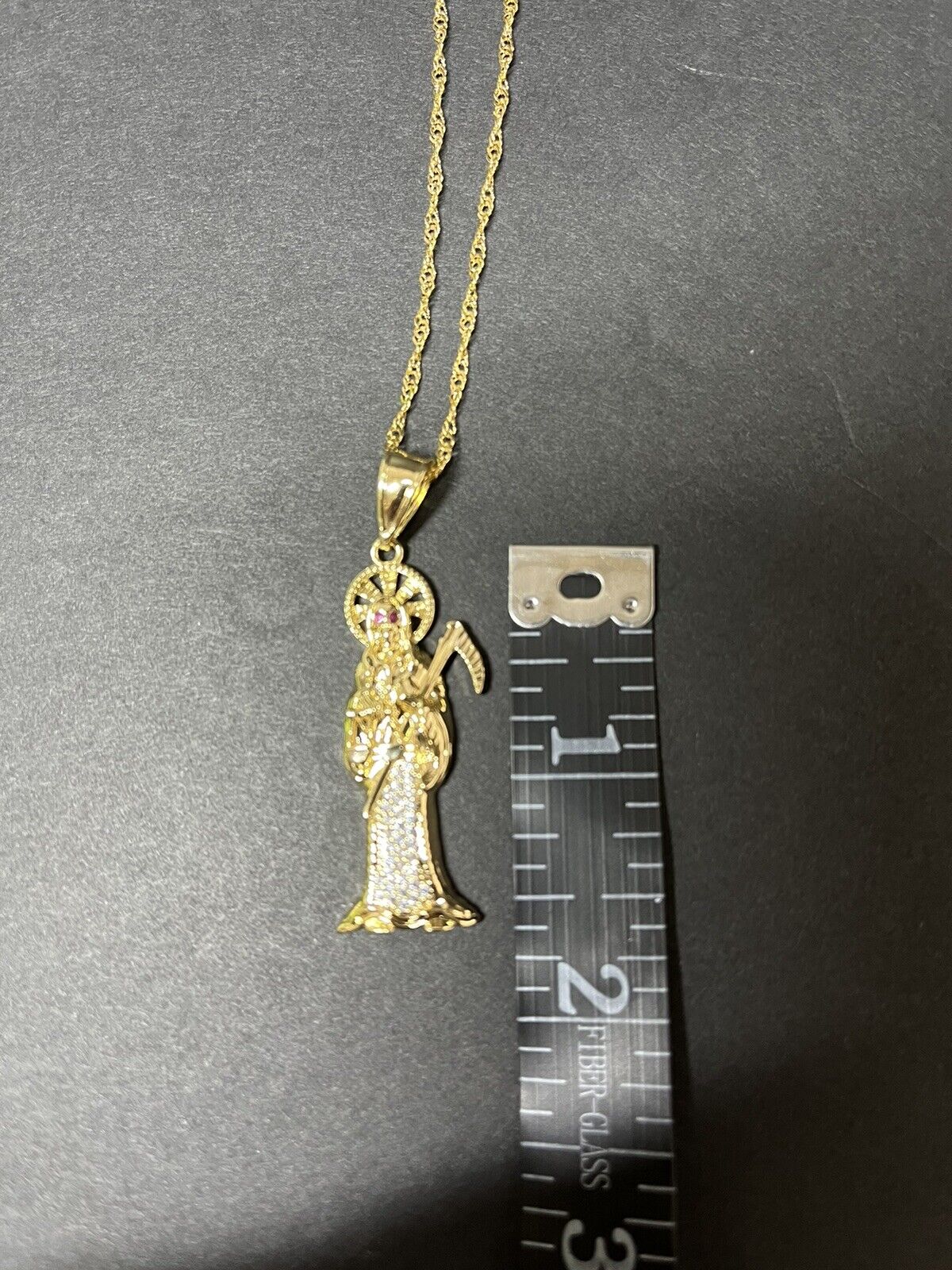 Santa Muerte con Cadena Oro Laminado 18k Gold Filled Grim Reaper Clear & Pink..