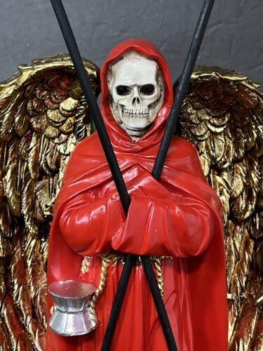 SANTA MUERTE 13" GRIM REAPER OWL ROBE SCYTHE SKULL GLOBE FANTASY FIGURINE -