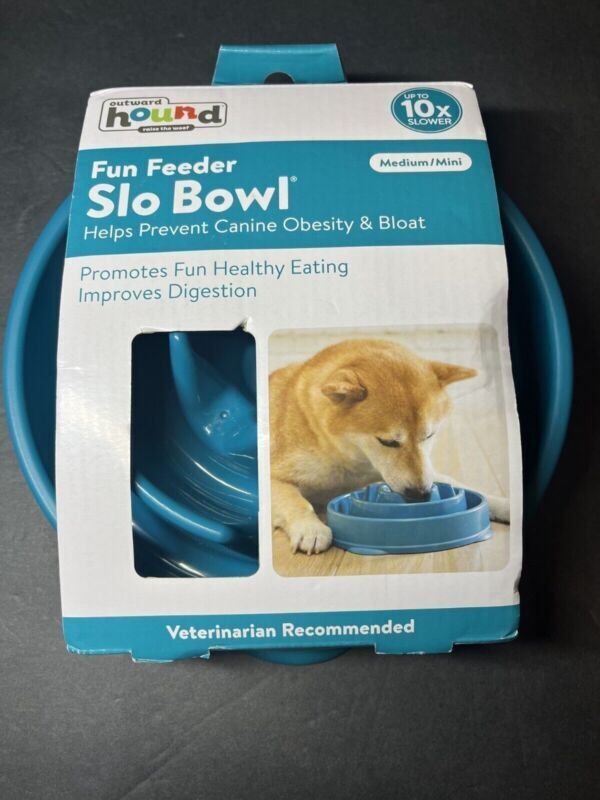 Outward Hound Fun Feeder Slo Bowl, 10x Slow Feeder Dog Bowl, Medium/Mini, Blue