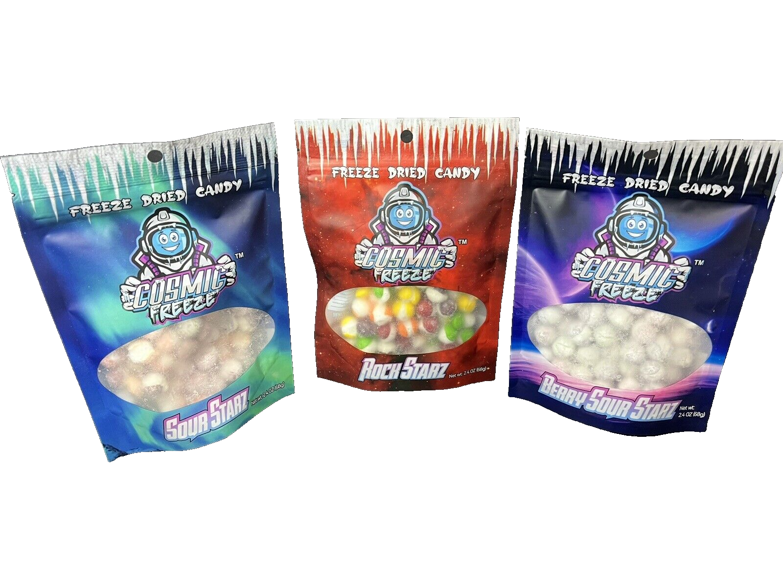 3 pcs 🍭Freeze Dried Candy Star Clusters,Rock Starz ,Berry Sour  2.40z (68g).