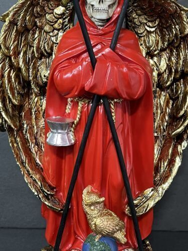 SANTA MUERTE 13" GRIM REAPER OWL ROBE SCYTHE SKULL GLOBE FANTASY FIGURINE -