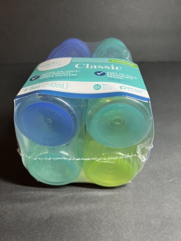 2 Pack Of 4 Evenflo Feeding Classic Plastic Bottle 8 Oz BPA Free Ergonomic