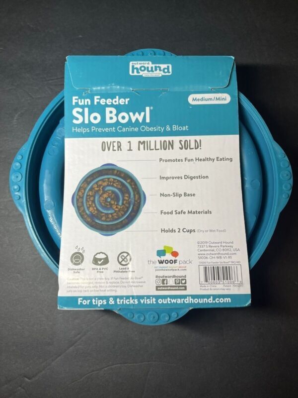 Outward Hound Fun Feeder Slo Bowl, 10x Slow Feeder Dog Bowl, Medium/Mini, Blue