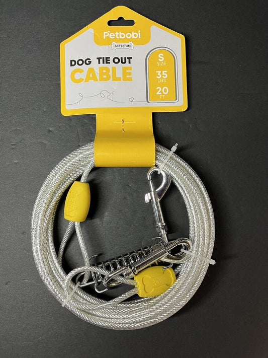 20ft Tie Out Cable for Dog with Durable Spring and Metal Swivel Hooks-Yellow..