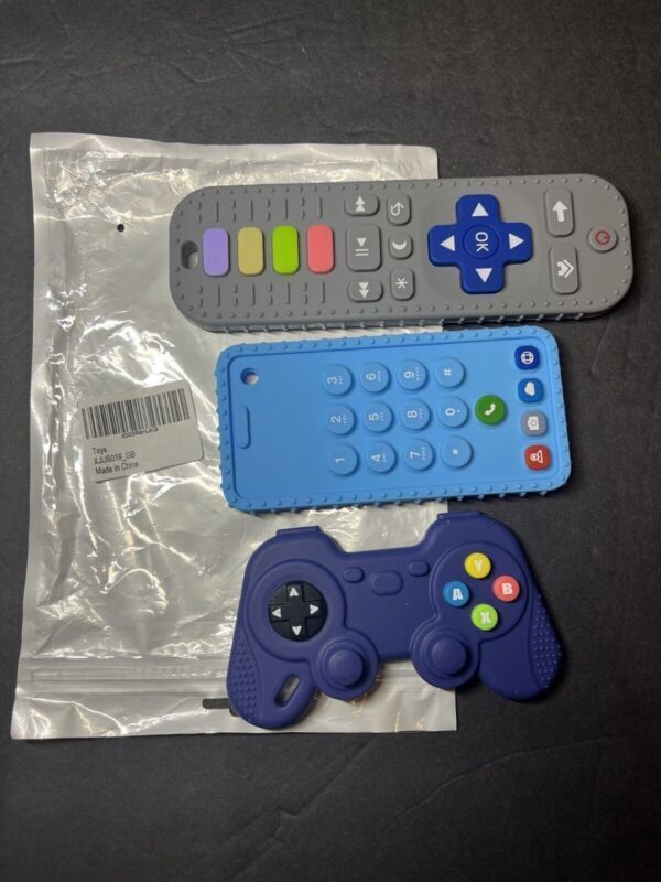 3 Pc Silicone Mobile, TV Remote and Game Control Teether Toy Chew for Baby Teeth