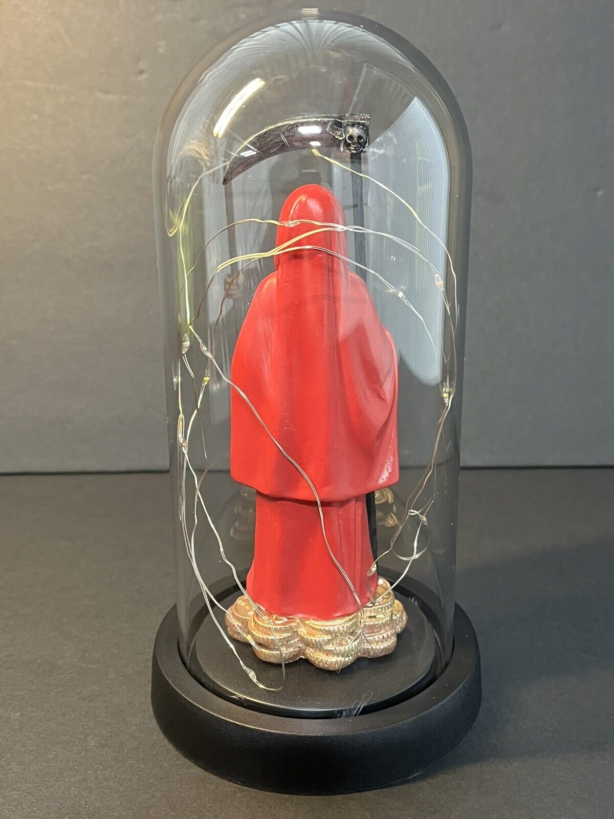 Santa Muerte Statue Red Globe Multicolored LED Lights 9" In Gift Box-0941-RD..