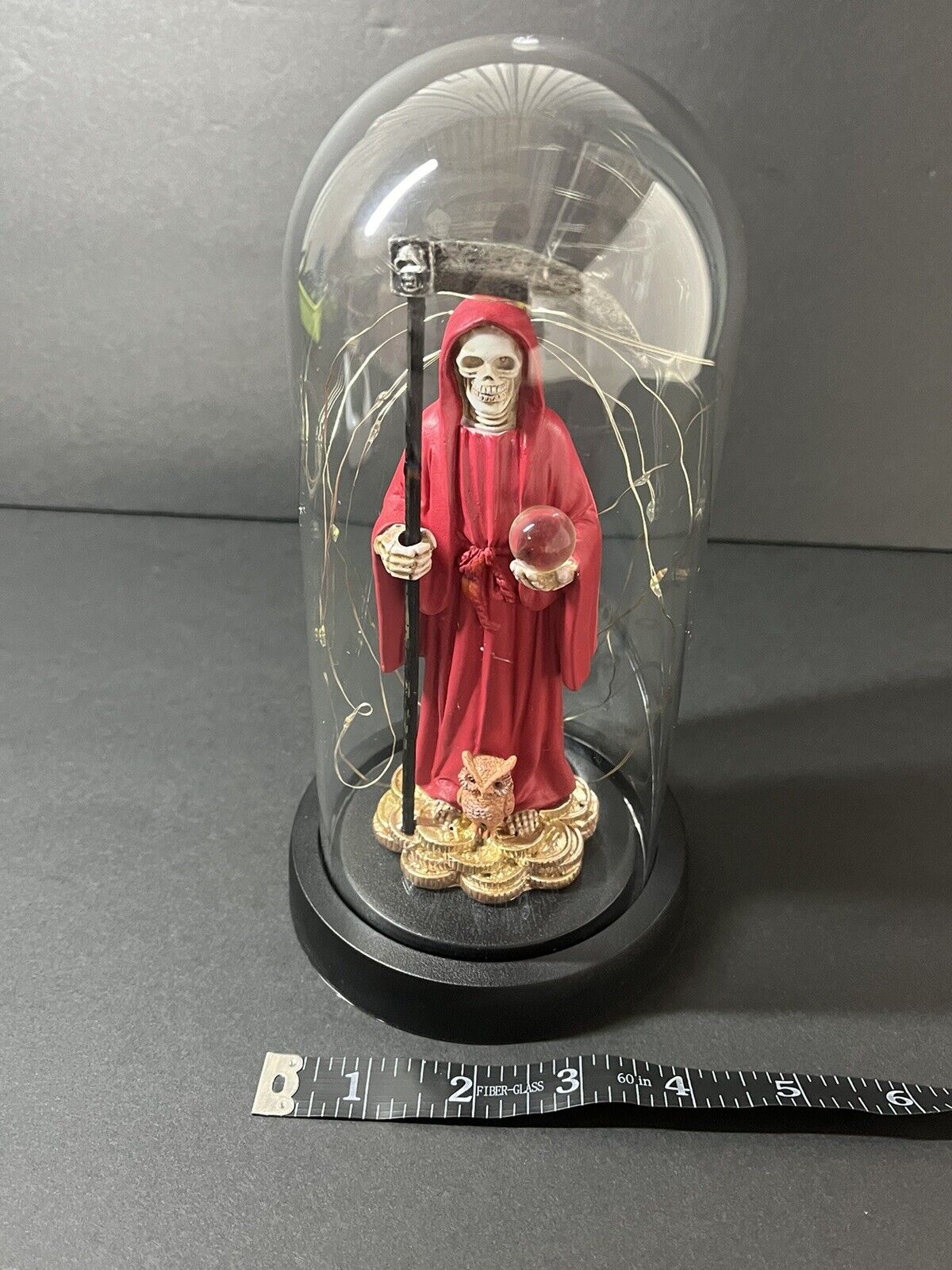 Santa Muerte Statue Red Globe Multicolored LED Lights 9" In Gift Box-0941-RD..