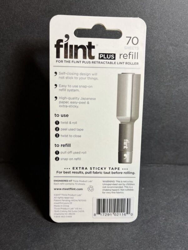 Flint Plus Refill 70 Sheets Each Retractable Lint Roller Extra Sticky Large