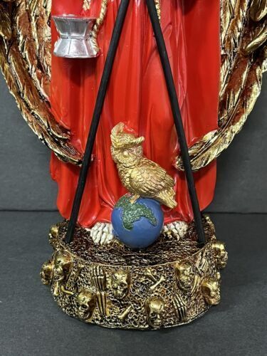 SANTA MUERTE 13" GRIM REAPER OWL ROBE SCYTHE SKULL GLOBE FANTASY FIGURINE -