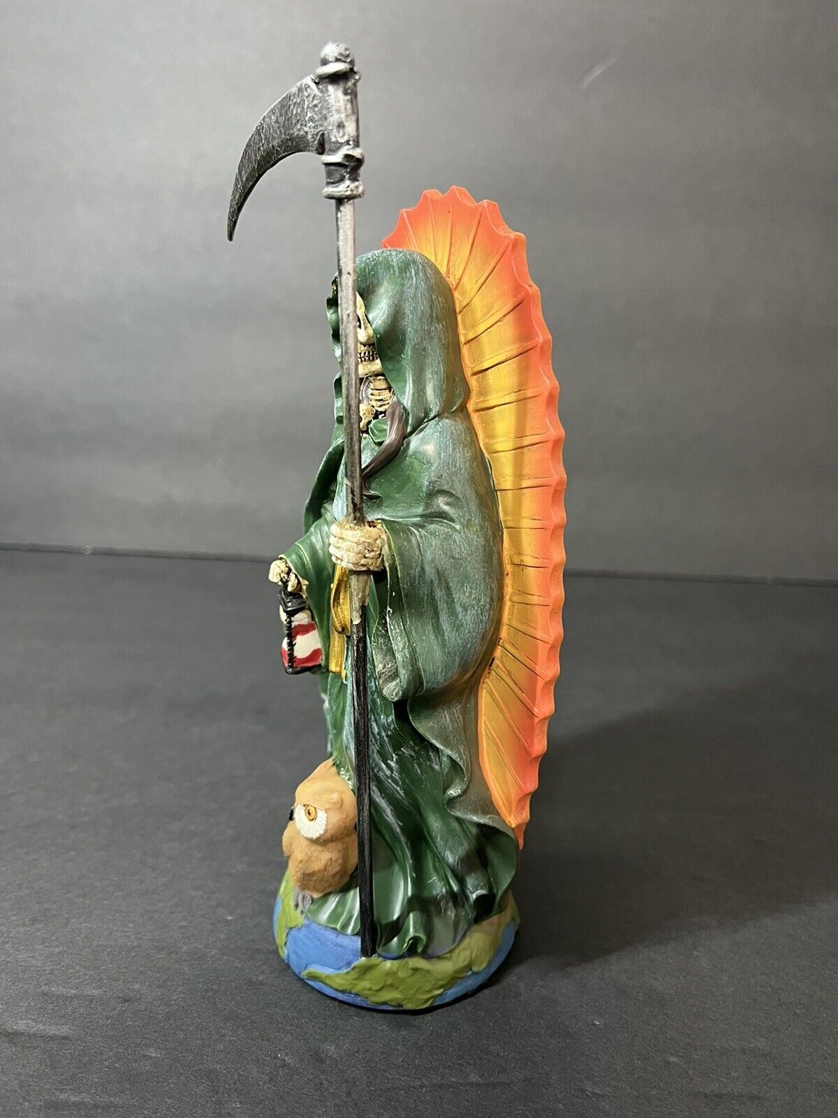 Santa Muerte Green Gown Figurine Death statue  7 inches - 15241