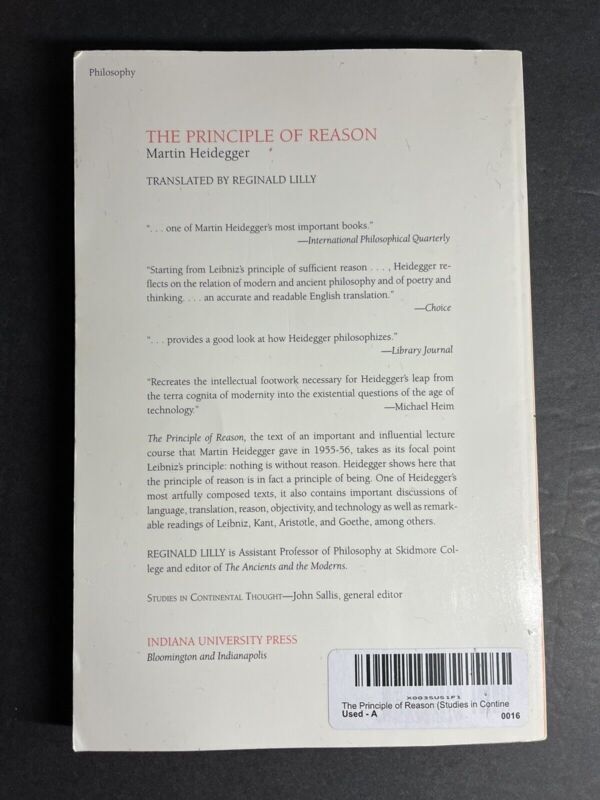 Martin Haidegger, the Priciple of Reason. Paperback BOOK