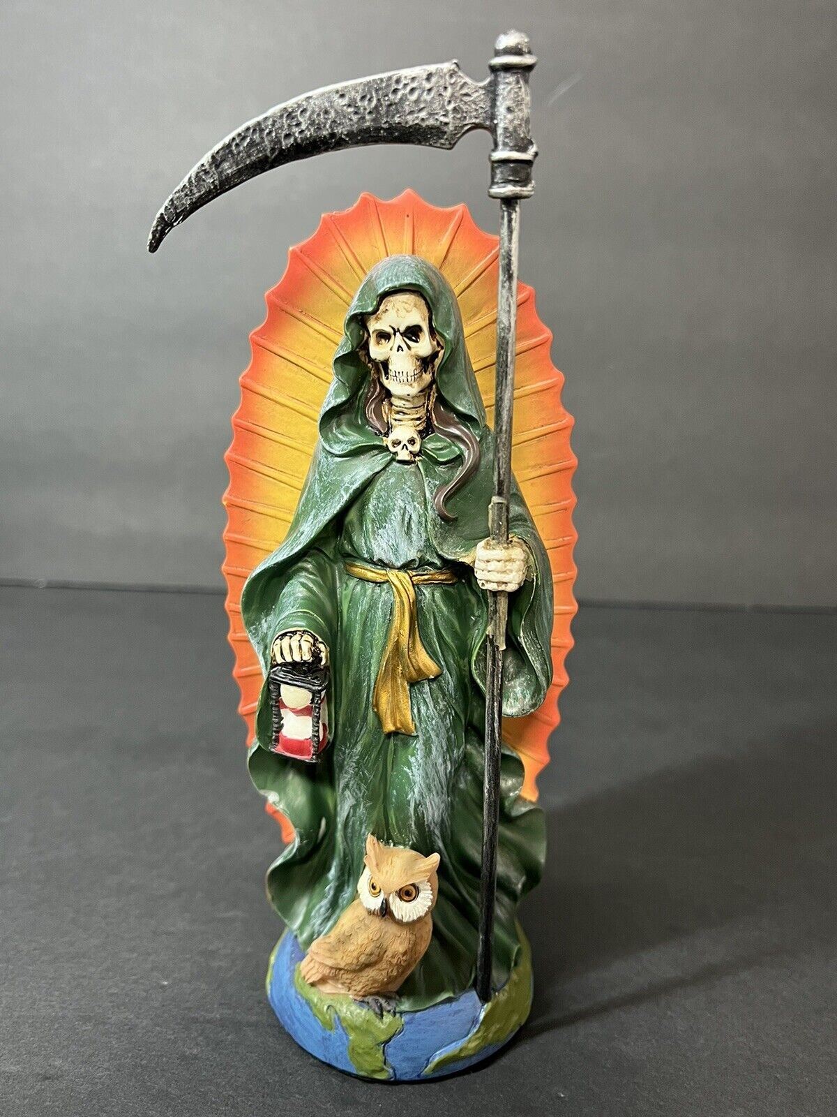 Santa Muerte Green Gown Figurine Death statue  7 inches - 15241