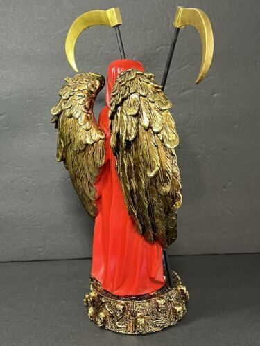 SANTA MUERTE 13" GRIM REAPER OWL ROBE SCYTHE SKULL GLOBE FANTASY FIGURINE -