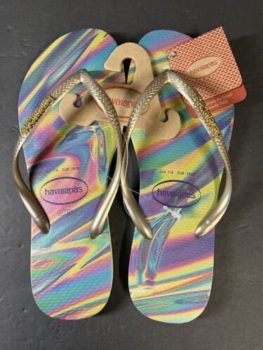 Havaianas Slim Iridescent Flip Flops Size USA 7/8 EUR 39/40 Multi Color