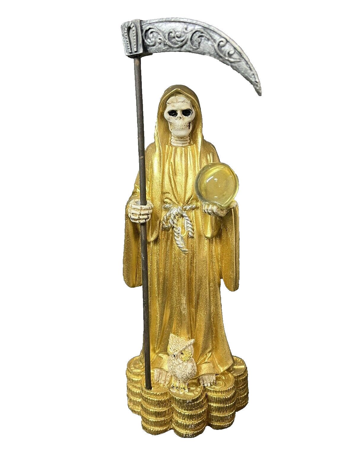 Santa Muerte Gold 9" Holy Death Statue Owl statue - 78360