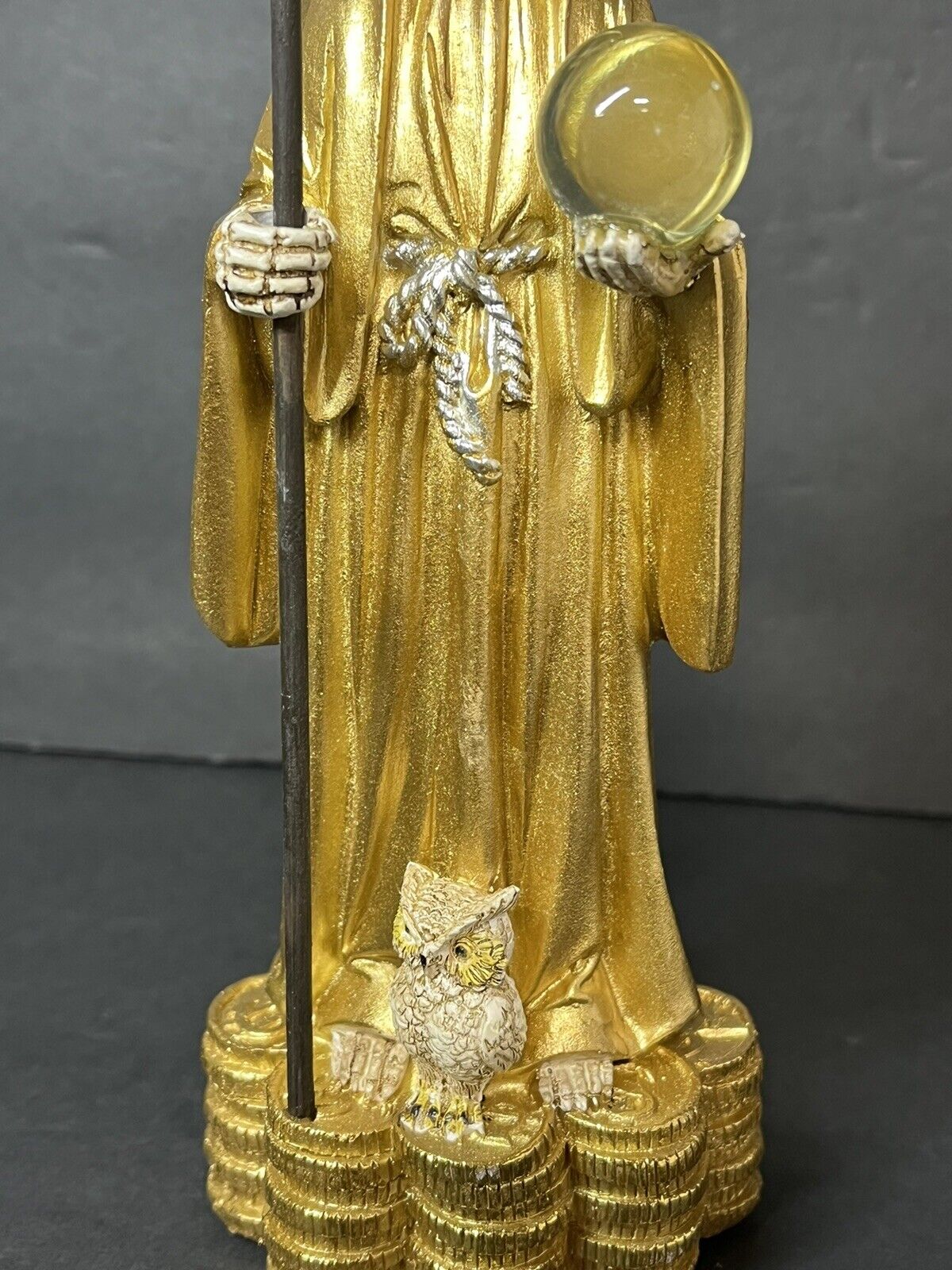 Santa Muerte Gold 9" Holy Death Statue Owl statue - 78360