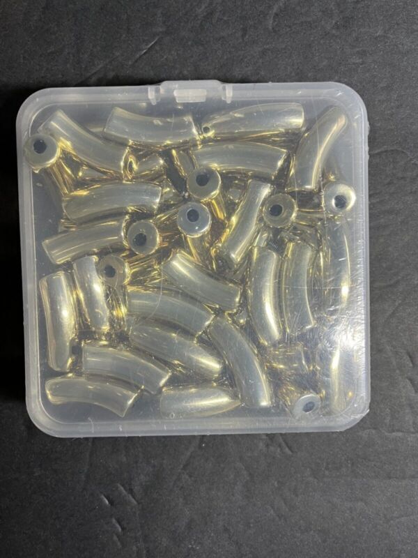 UV Plating Acrylic Beads Curved Tube Gold 34x11.5 Hole 3.5mm 50pcs/box