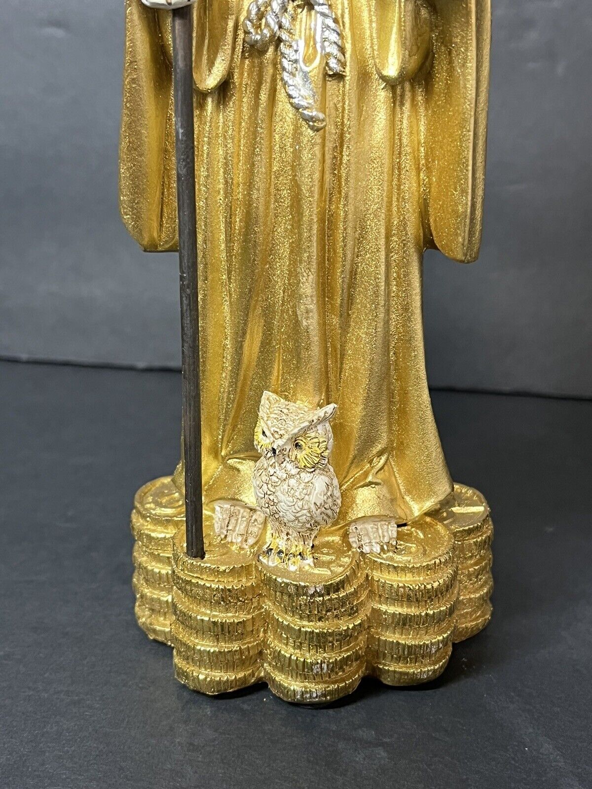 Santa Muerte Gold 9" Holy Death Statue Owl statue - 78360