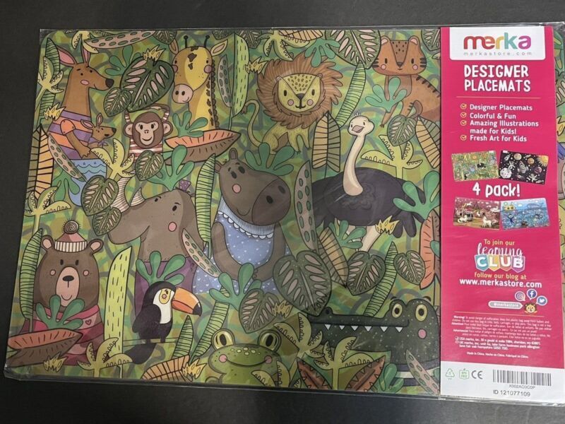 Merka Pack Of 4 Educational Placemats Animals Preschool Learning