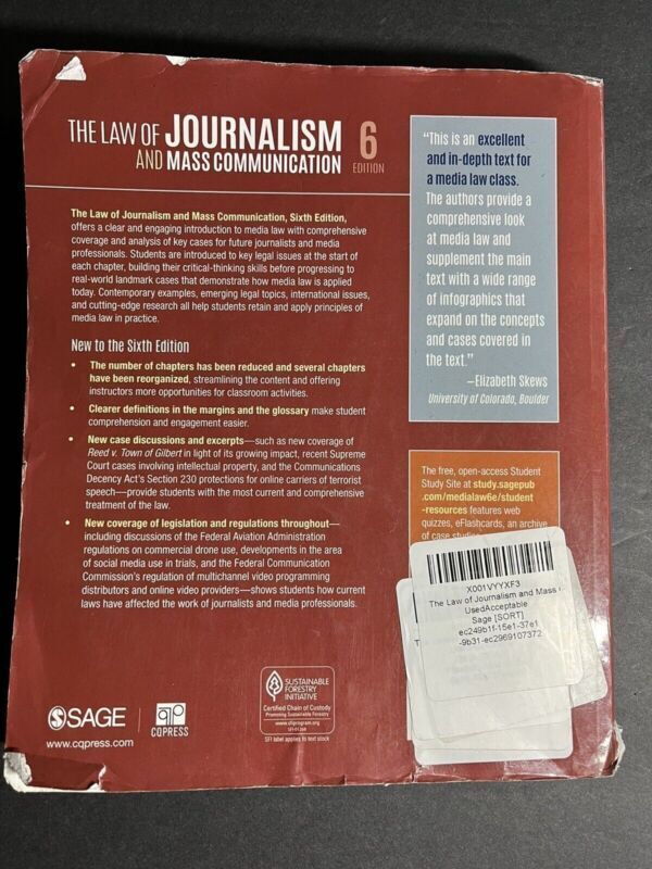 The Law of Journalism and Mass Communication by Reynolds paperback