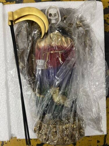 SANTA MUERTE 13" GRIM REAPER OWL ROBE SCYTHE SKULL GLOBE FANTASY FIGURINE 1