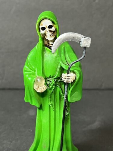 Santa Muerte 5" Green Dress Holy Death Grim Reaper Skull Skeleton 2013JGR-5