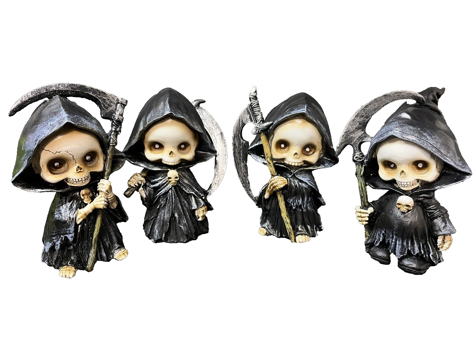 Set of 4 Grim Reaper Mini Figures santa muerte  - Skeleton Décor-1 5997