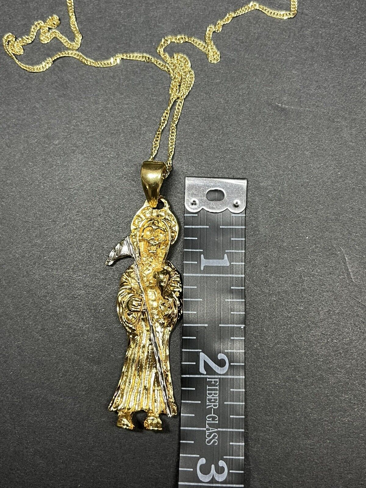 Santa Muerte con Cadena Oro Laminado 18k Gold Filled Grim Reaper Clear