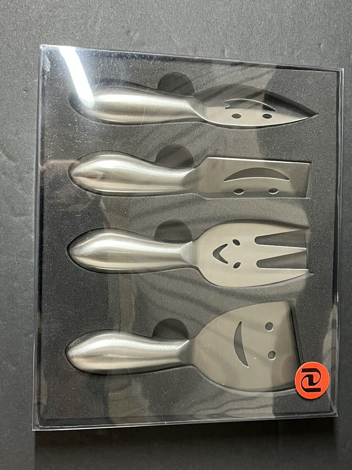 Smiley Face Cheese Knife Gift Set of 4, Silver