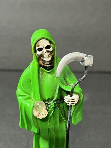 Santa Muerte 5" Green Dress Holy Death Grim Reaper Skull Skeleton 2013JGR-5