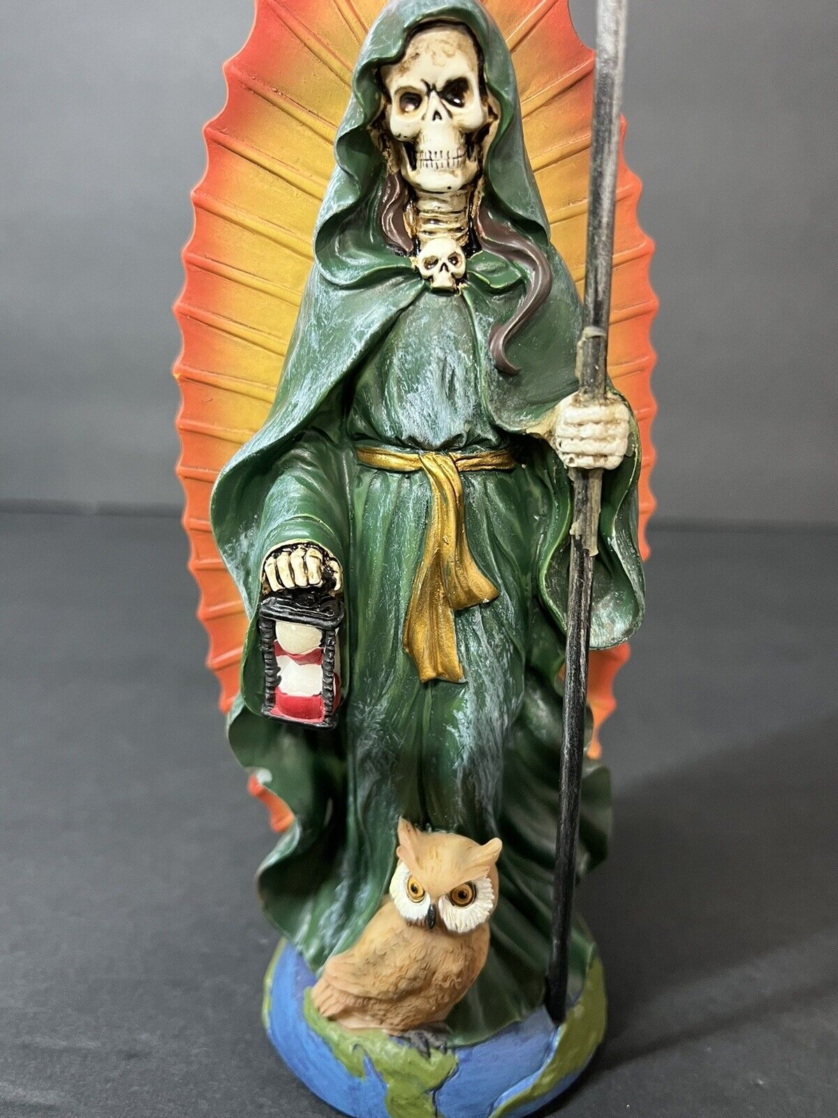 Santa Muerte Green Gown Figurine Death statue  7 inches - 15241