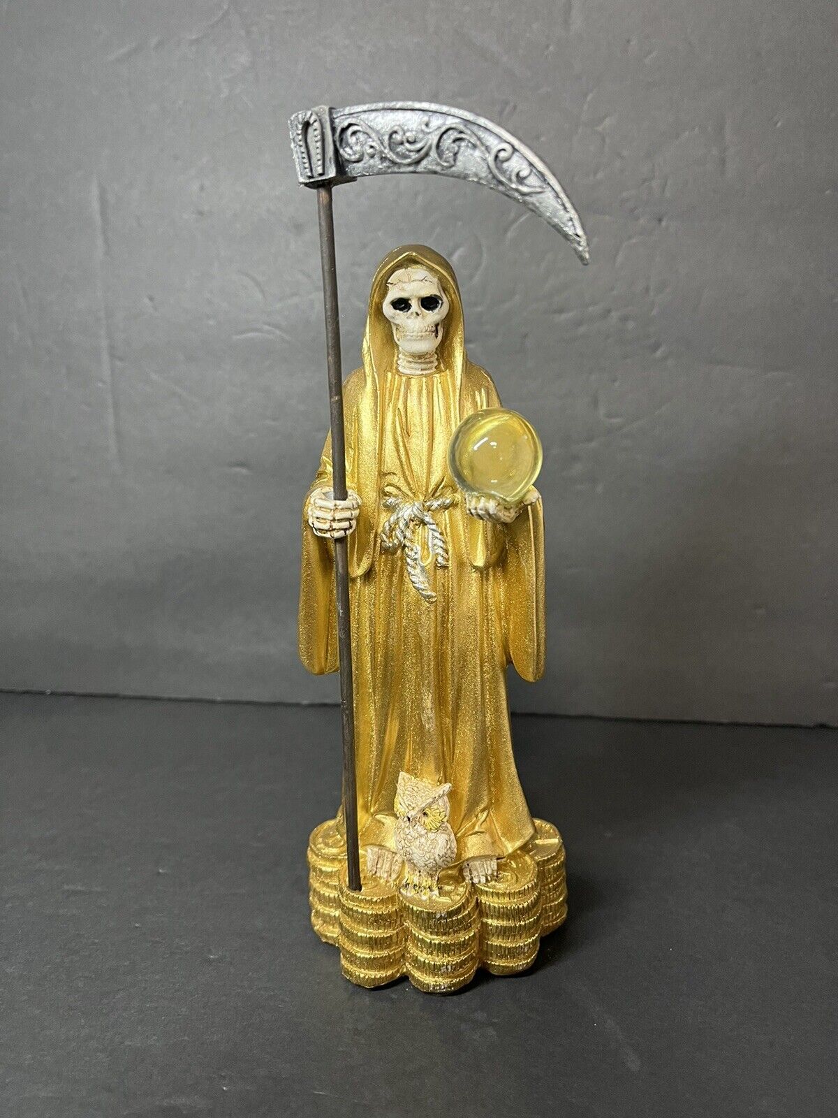 Santa Muerte Gold 9" Holy Death Statue Owl statue - 78360