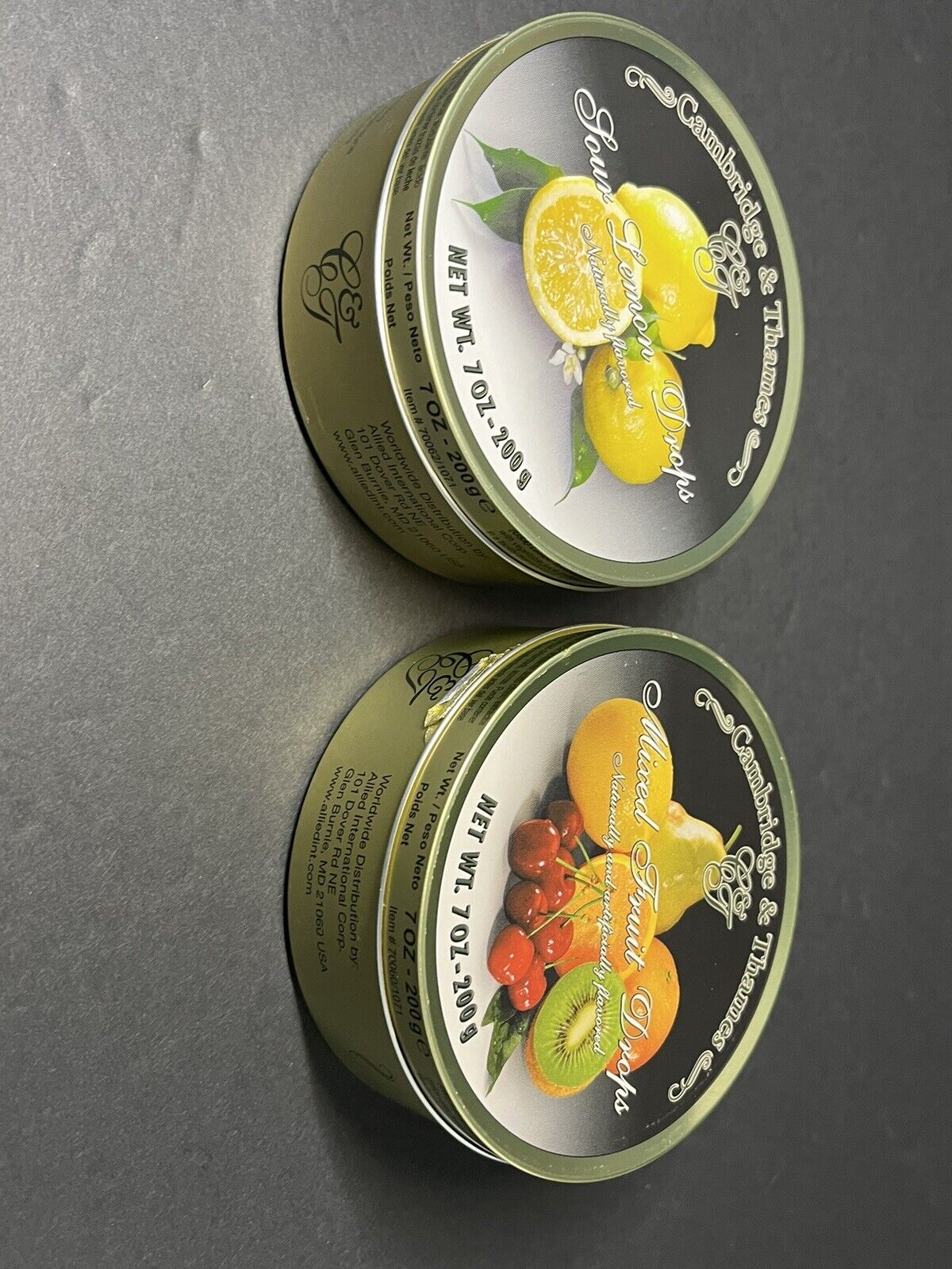 2 Pcs Cambridge & Thames Hard Candy 7oz 200g Tins Lemon / mixed Fruit Drops..