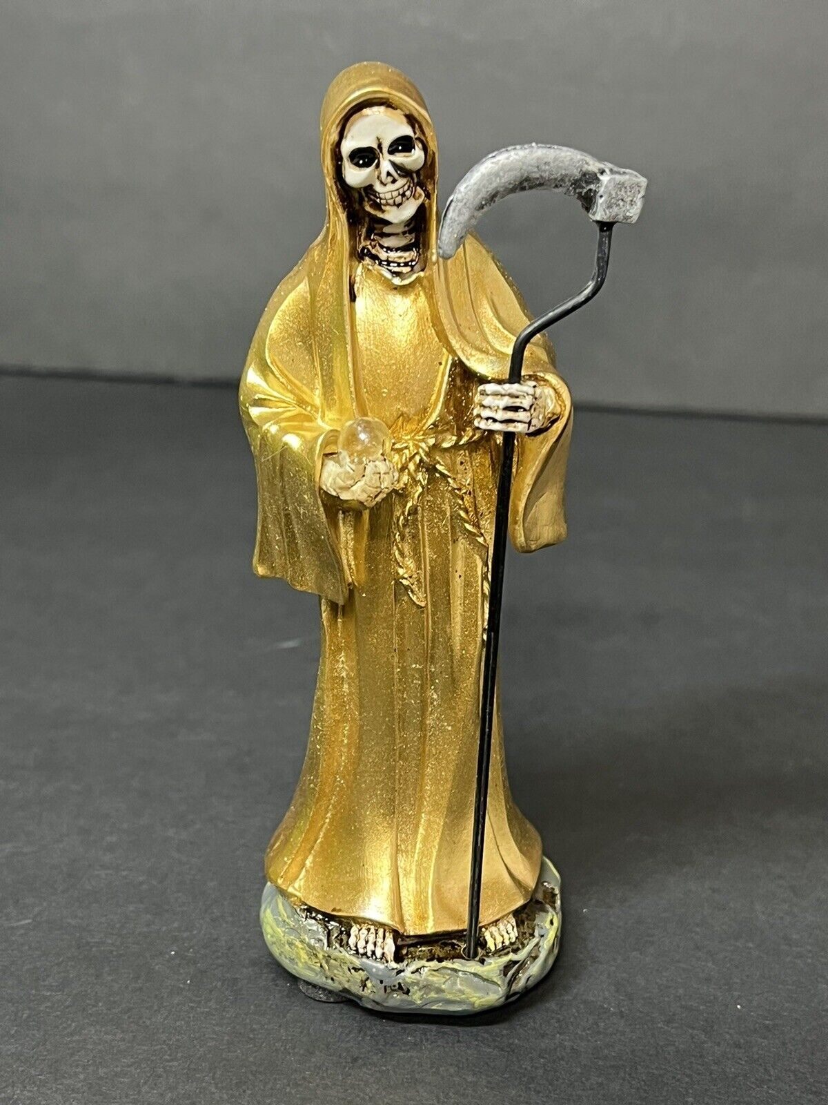 Santa Muerte 5" Gold Dress Holy Death Grim Reaper Skull Skeleton 2013JGD-5