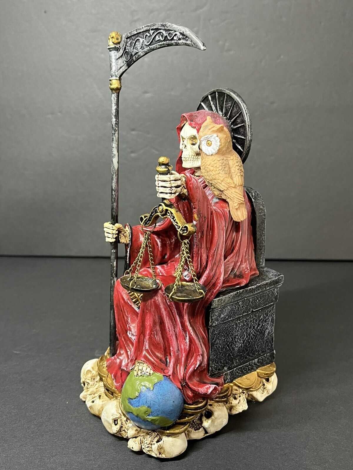 Santa Muerte 9'' Sitting  Red Gown with Owl Figurine 9 Inch 15250